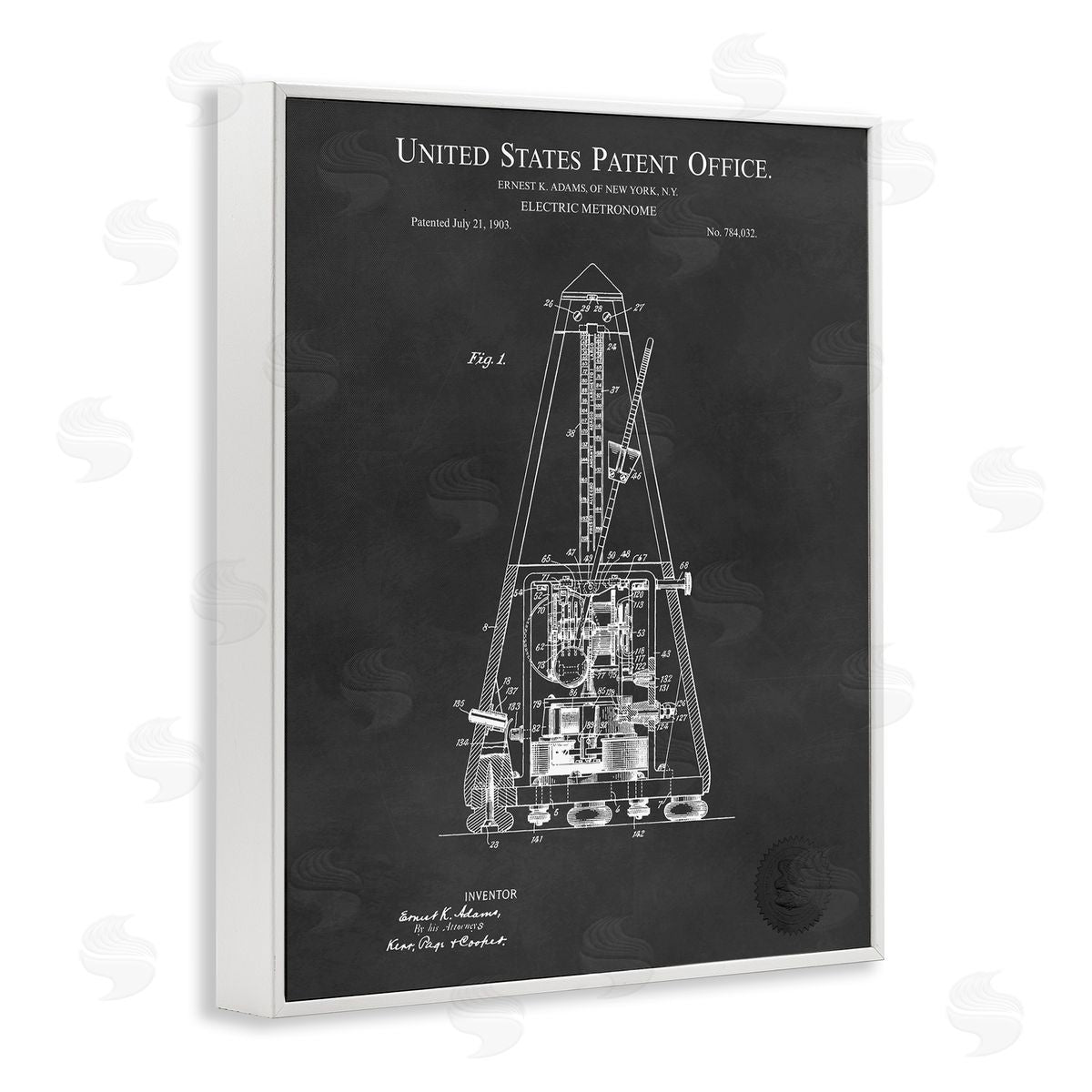 Karl Hronek Detailed Tech Electric Metronome Patent Blueprint Diagram White Framed Giclee Wall Art Print