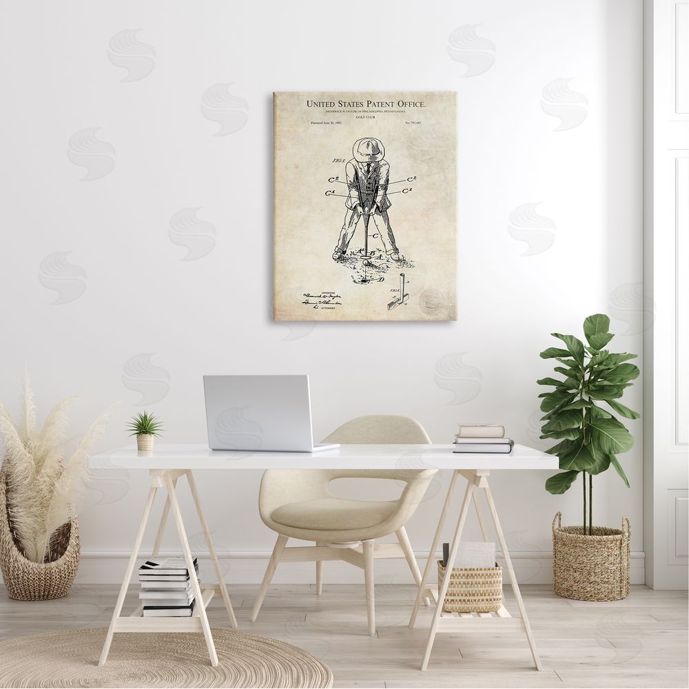 Karl Hronek Vintage Man Golfing Club Diagram Patent Text  Canvas Wall Art Print in Room