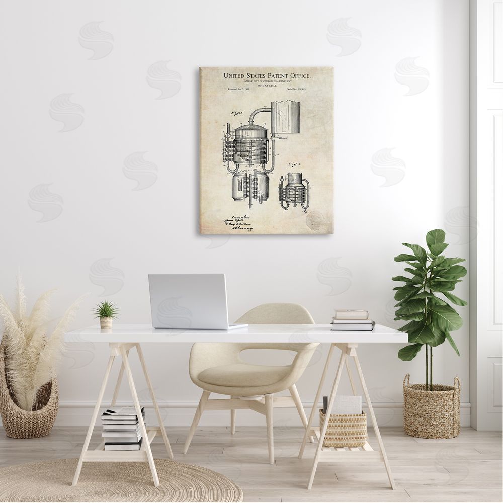 Karl Hronek Vintage Whiskey Still Liquor Detailed Blueprint Diagram Canvas Wall Art Print in Room
