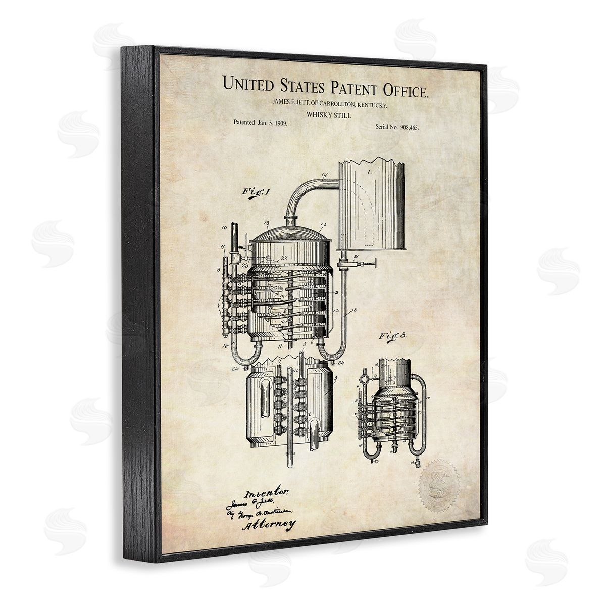 Karl Hronek Vintage Whiskey Still Liquor Detailed Blueprint Diagram Black Framed Giclee Wall Art Print