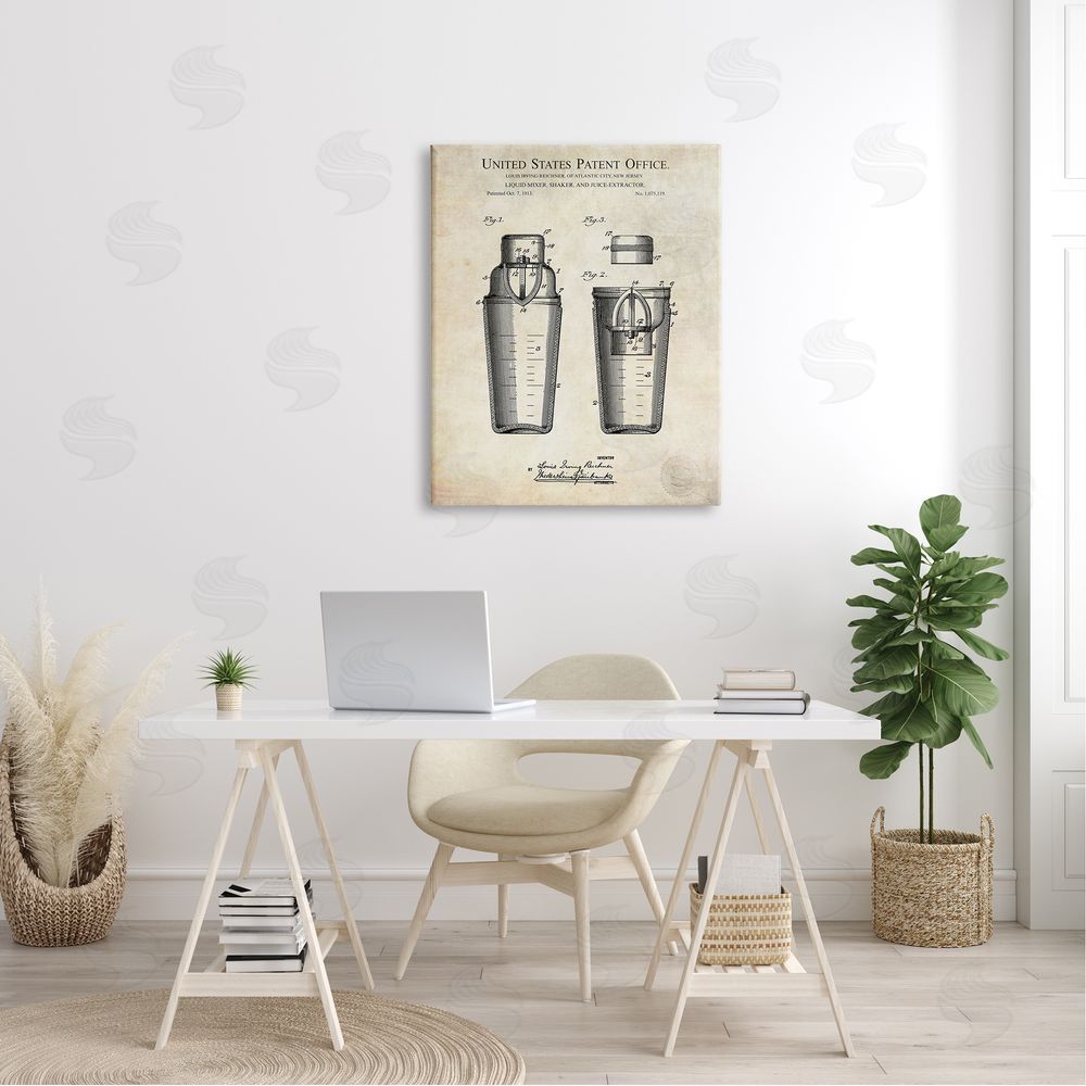 Karl Hronek Vintage Cocktail Drink Mixer Diagram Patent Text  Canvas Wall Art Print in Room