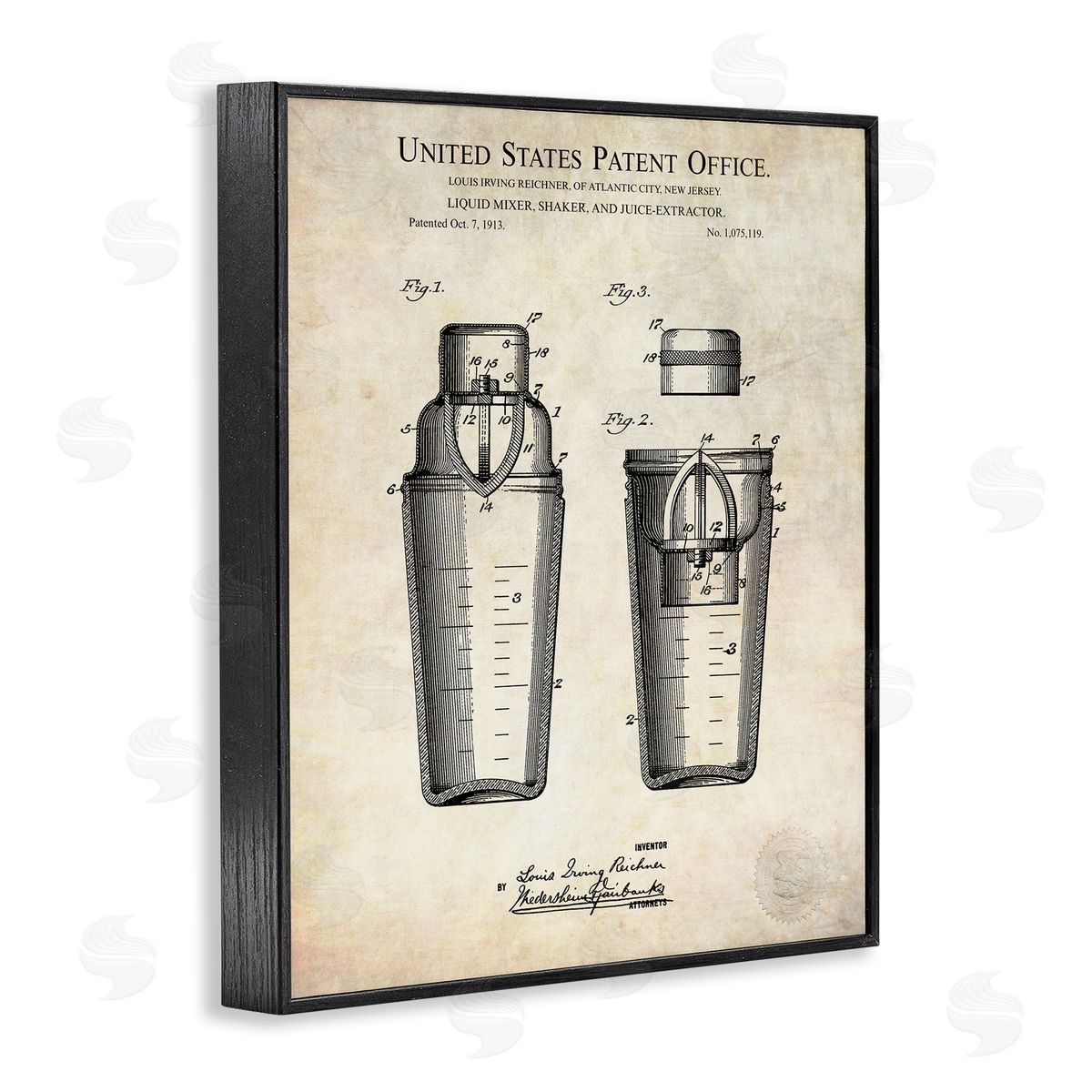 Karl Hronek Vintage Cocktail Drink Mixer Diagram Patent Text  Black Framed Giclee Wall Art Print