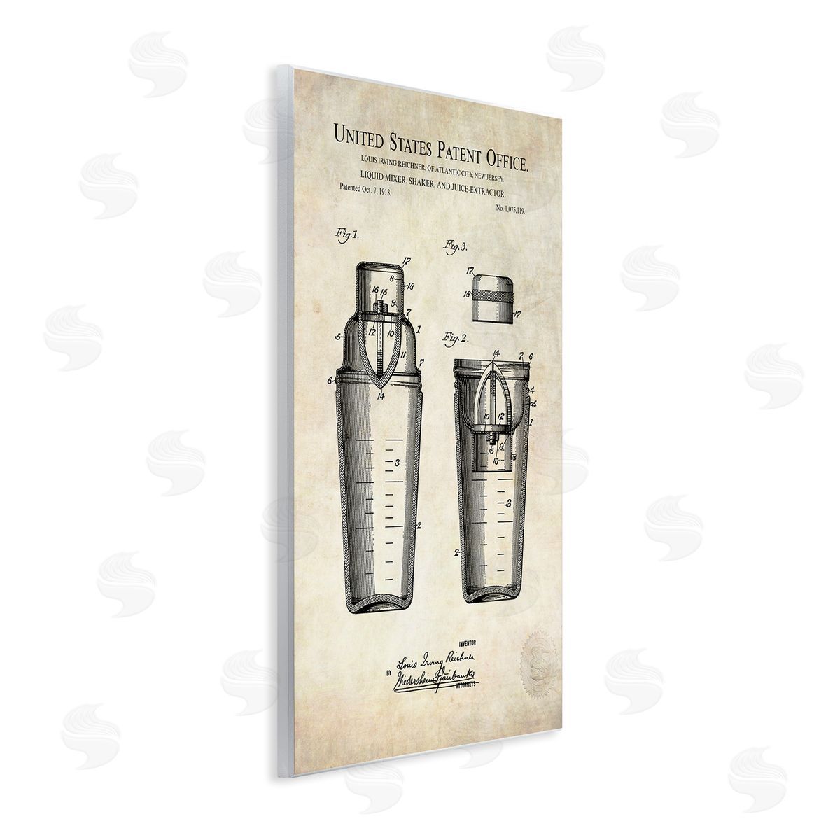 Karl Hronek Vintage Cocktail Drink Mixer Diagram Patent Text  Wall Plaque Art Print