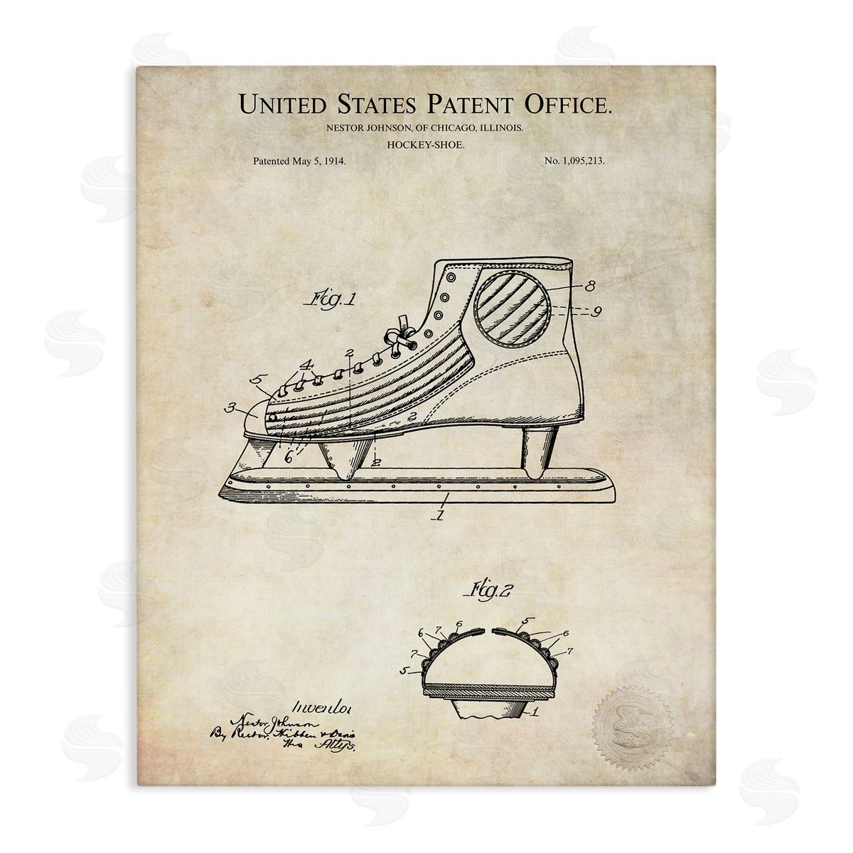 Karl Hronek Hockey Skate Shoe Labeled Diagram Patent Text  Stretched Canvas Wall Art Print
