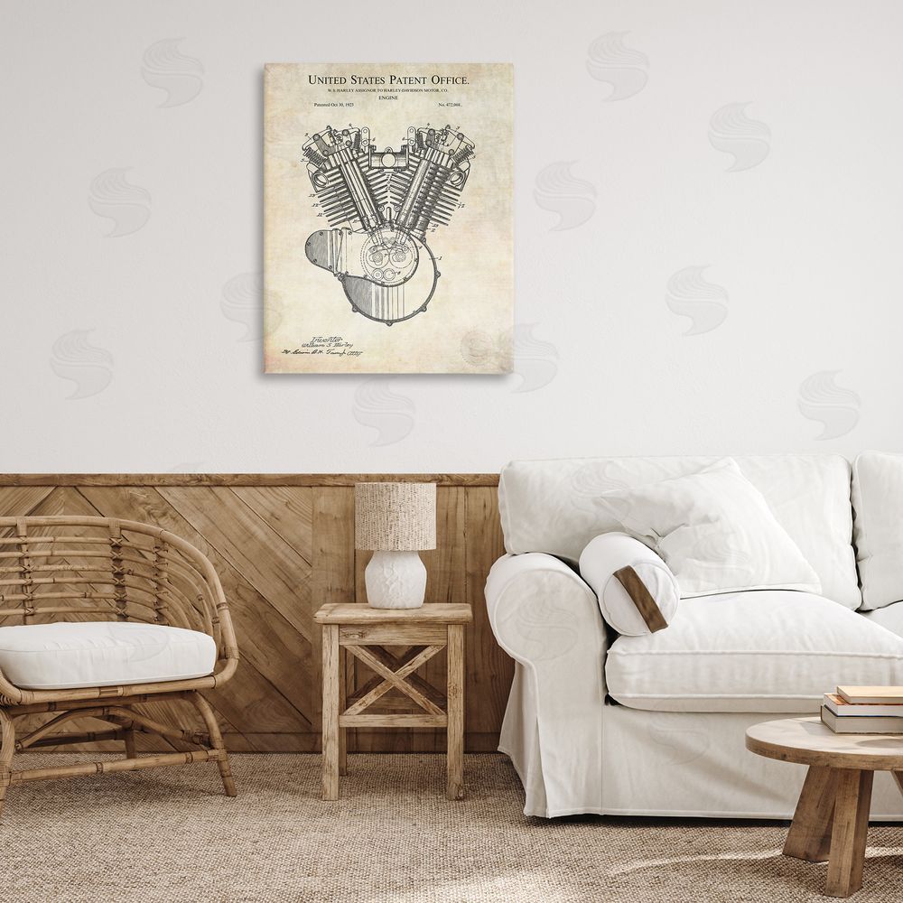 Karl Hronek Detailed Engine Machine Diagram Blueprint Patent Text  Canvas Wall Art Print in Room