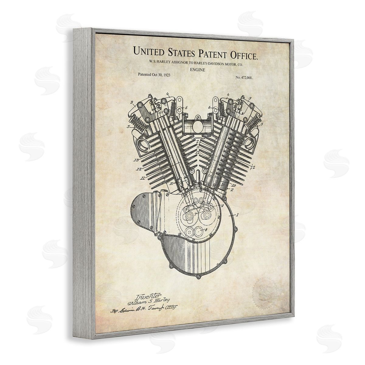 Karl Hronek Detailed Engine Machine Diagram Blueprint Patent Text  Gray Framed Giclee Wall Art Print