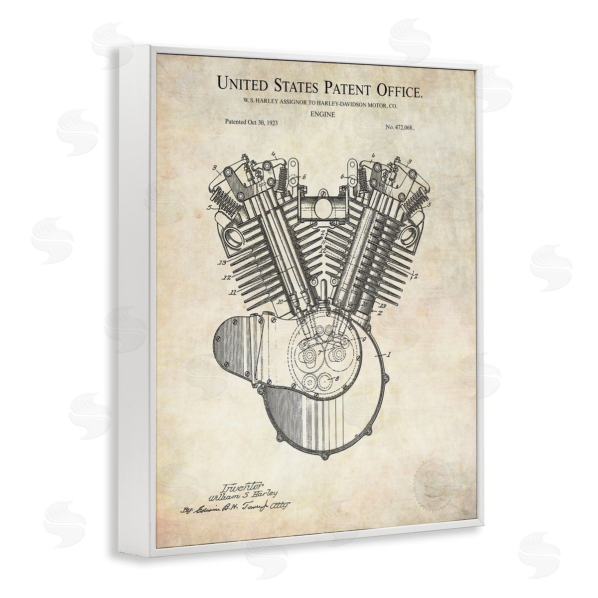 Karl Hronek Detailed Engine Machine Diagram Blueprint Patent Text  White Framed Giclee Wall Art Print
