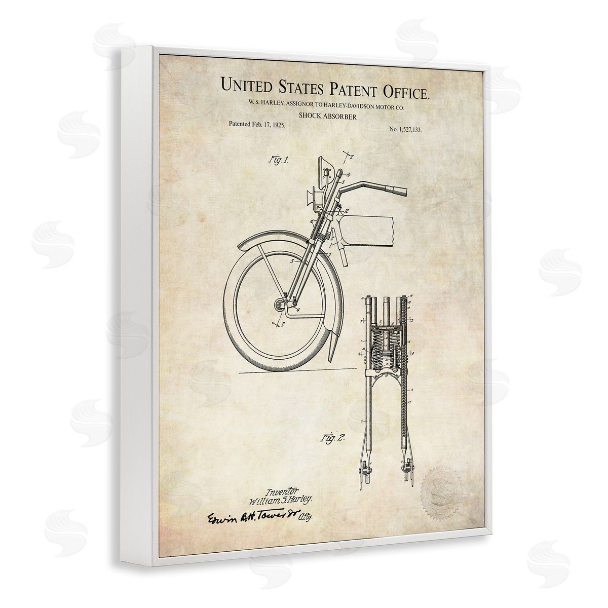 Karl Hronek Vintage Shock Absorber Invention Patent Diagram  White Framed Giclee Wall Art Print