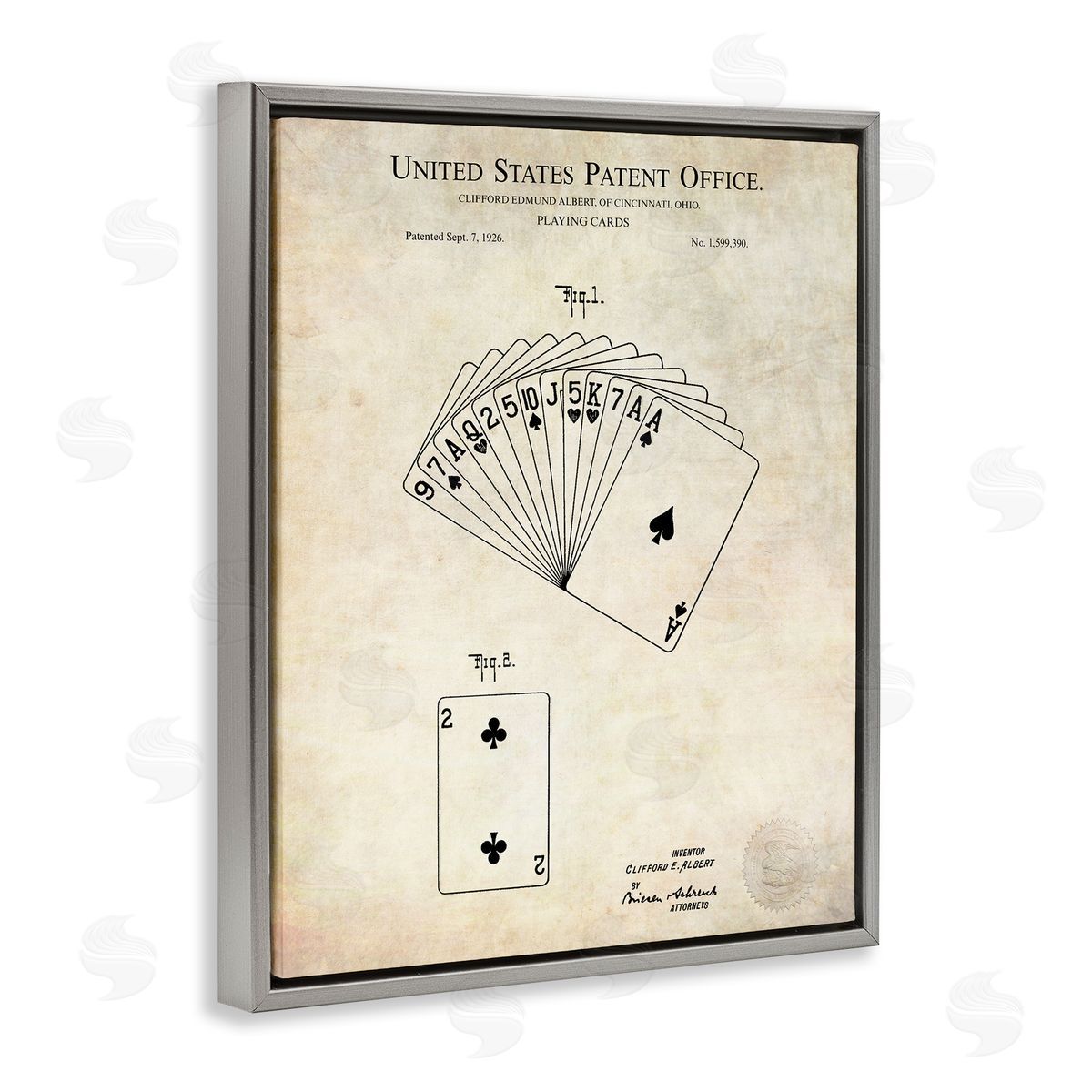 Karl Hronek Vintage Playing Cards Patent Diagram Blueprint Text Gray Floating Frame Canvas Wall Art Print