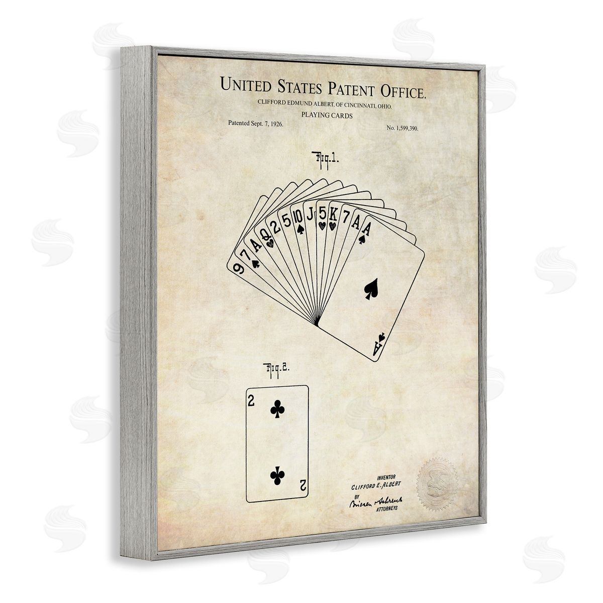 Karl Hronek Vintage Playing Cards Patent Diagram Blueprint Text Gray Framed Giclee Wall Art Print