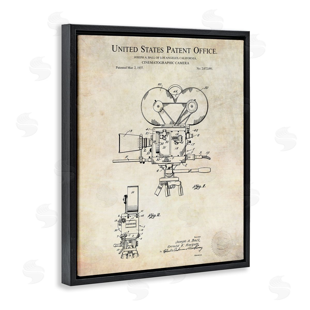 Karl Hronek Cinematographic Camera Patent Detailed Blueprint Black Floating Frame Canvas Wall Art Print