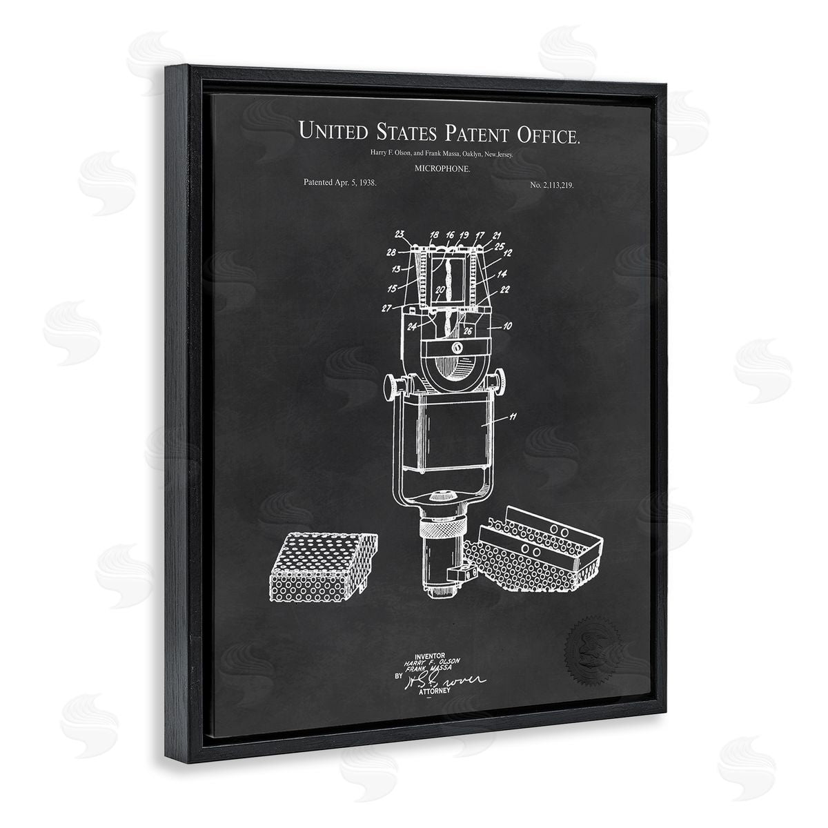 Karl Hronek Black Microphone Diagram Detailed Patent  Black Floating Frame Canvas Wall Art Print