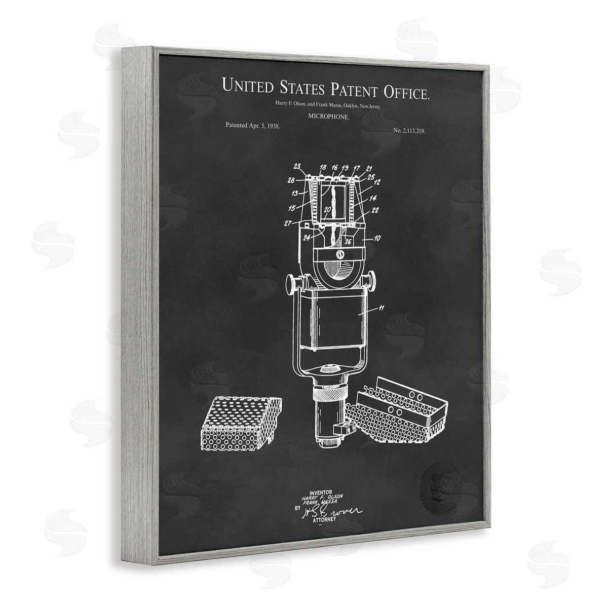 Karl Hronek Black Microphone Diagram Detailed Patent  Gray Framed Giclee Wall Art Print