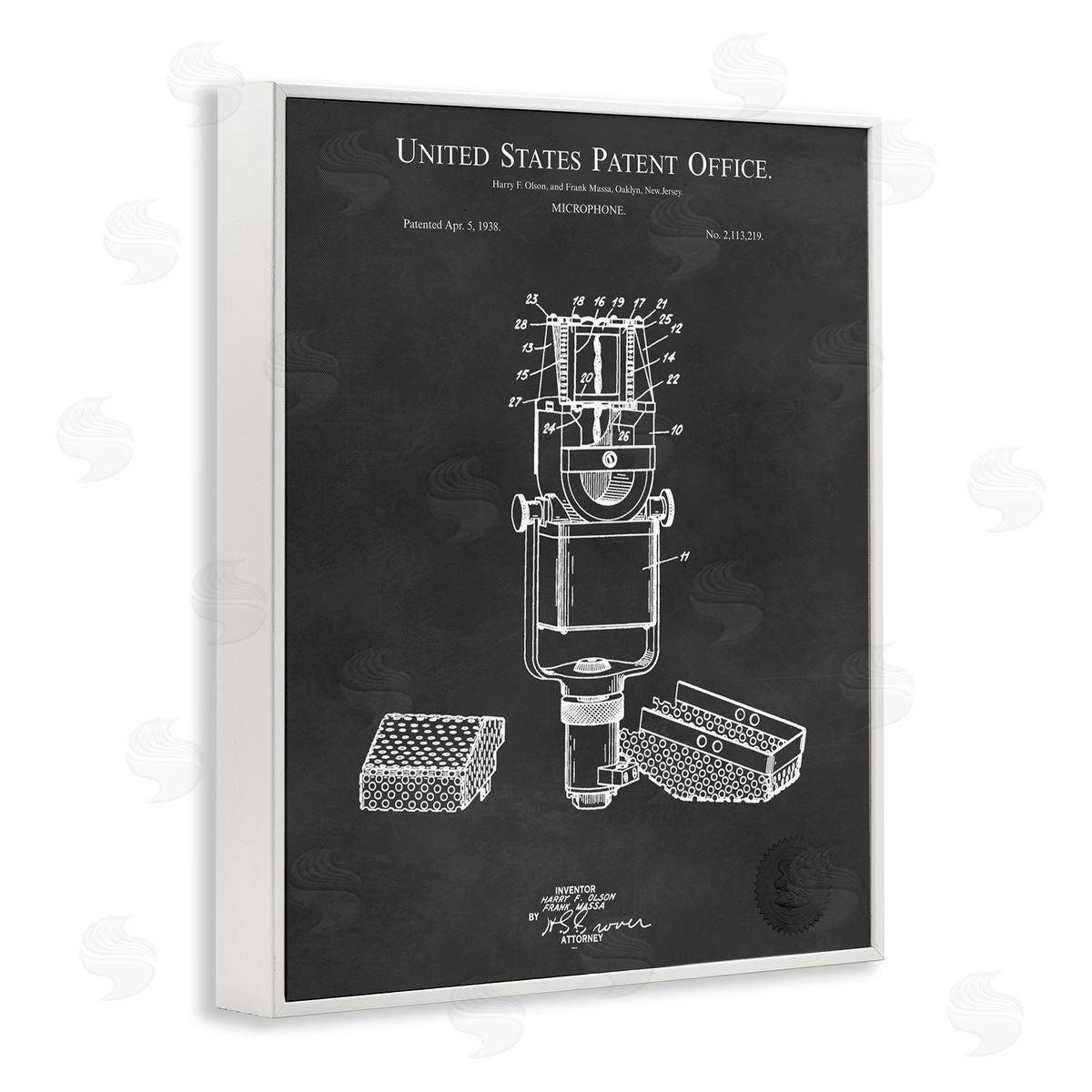 Karl Hronek Black Microphone Diagram Detailed Patent  White Framed Giclee Wall Art Print
