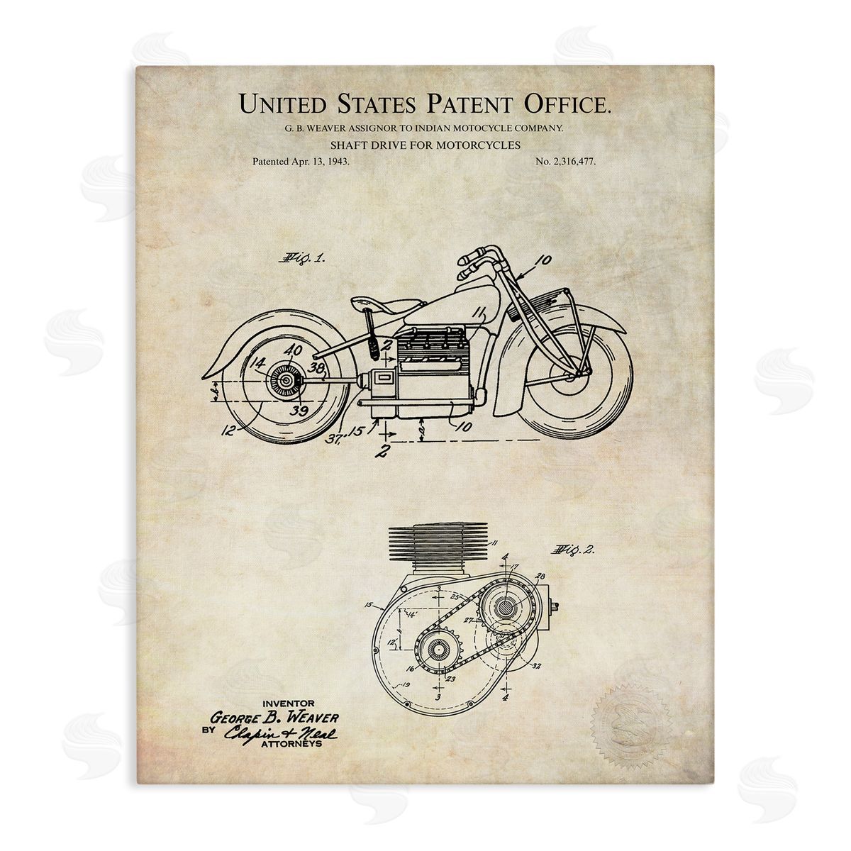Karl Hronek Vintage Motorcycle Shaft Drive Machinery Blueprint Diagram  Stretched Canvas Wall Art Print