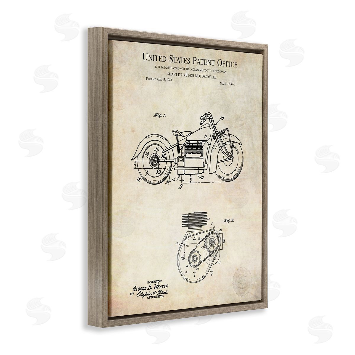 Karl Hronek Vintage Motorcycle Shaft Drive Machinery Blueprint Diagram  Brown Floating Frame Canvas Wall Art Print
