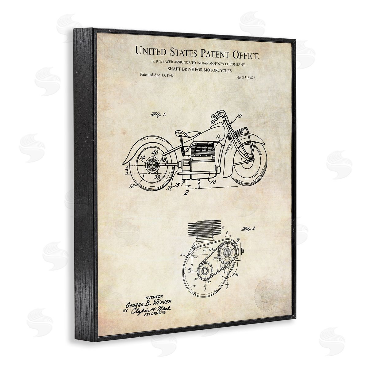Karl Hronek Vintage Motorcycle Shaft Drive Machinery Blueprint Diagram  Black Framed Giclee Wall Art Print