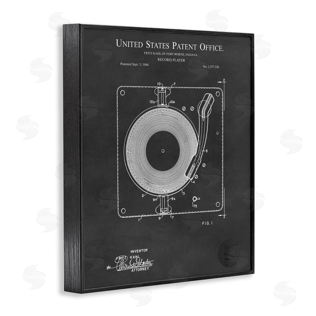 Karl Hronek Turntable Record Player Diagram Blueprint Patent Text  Black Framed Giclee Wall Art Print