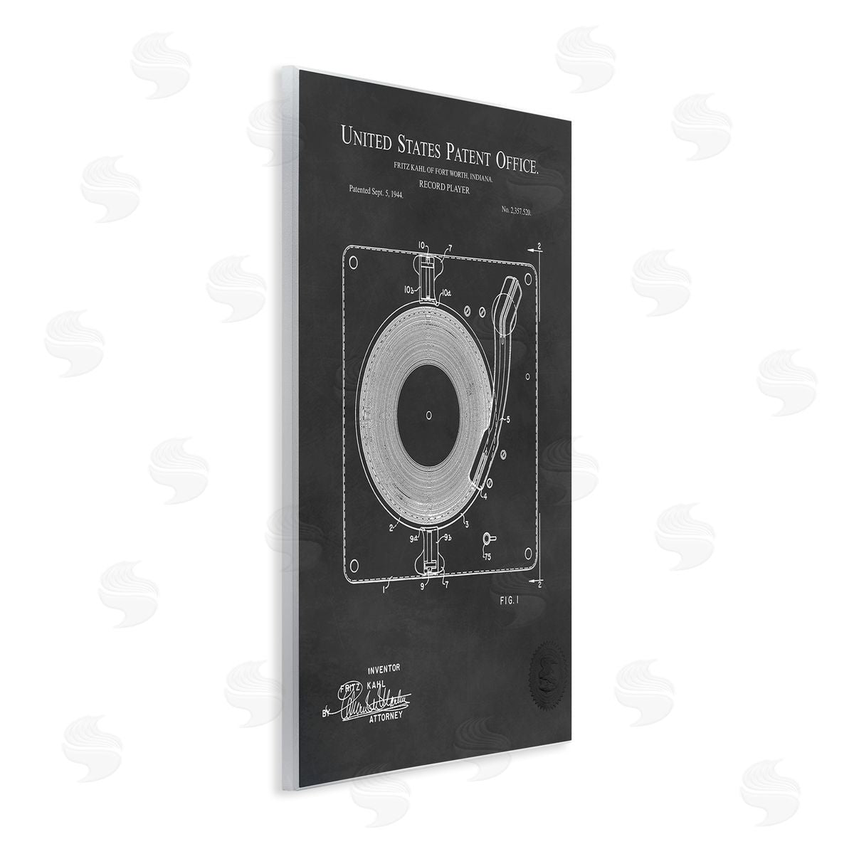 Karl Hronek Turntable Record Player Diagram Blueprint Patent Text  Wall Plaque Art Print