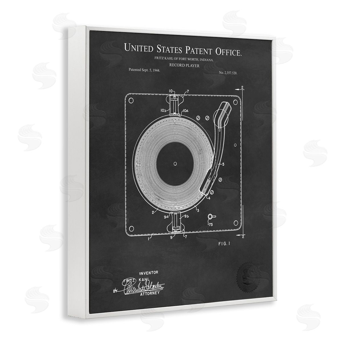 Karl Hronek Turntable Record Player Diagram Blueprint Patent Text  White Framed Giclee Wall Art Print