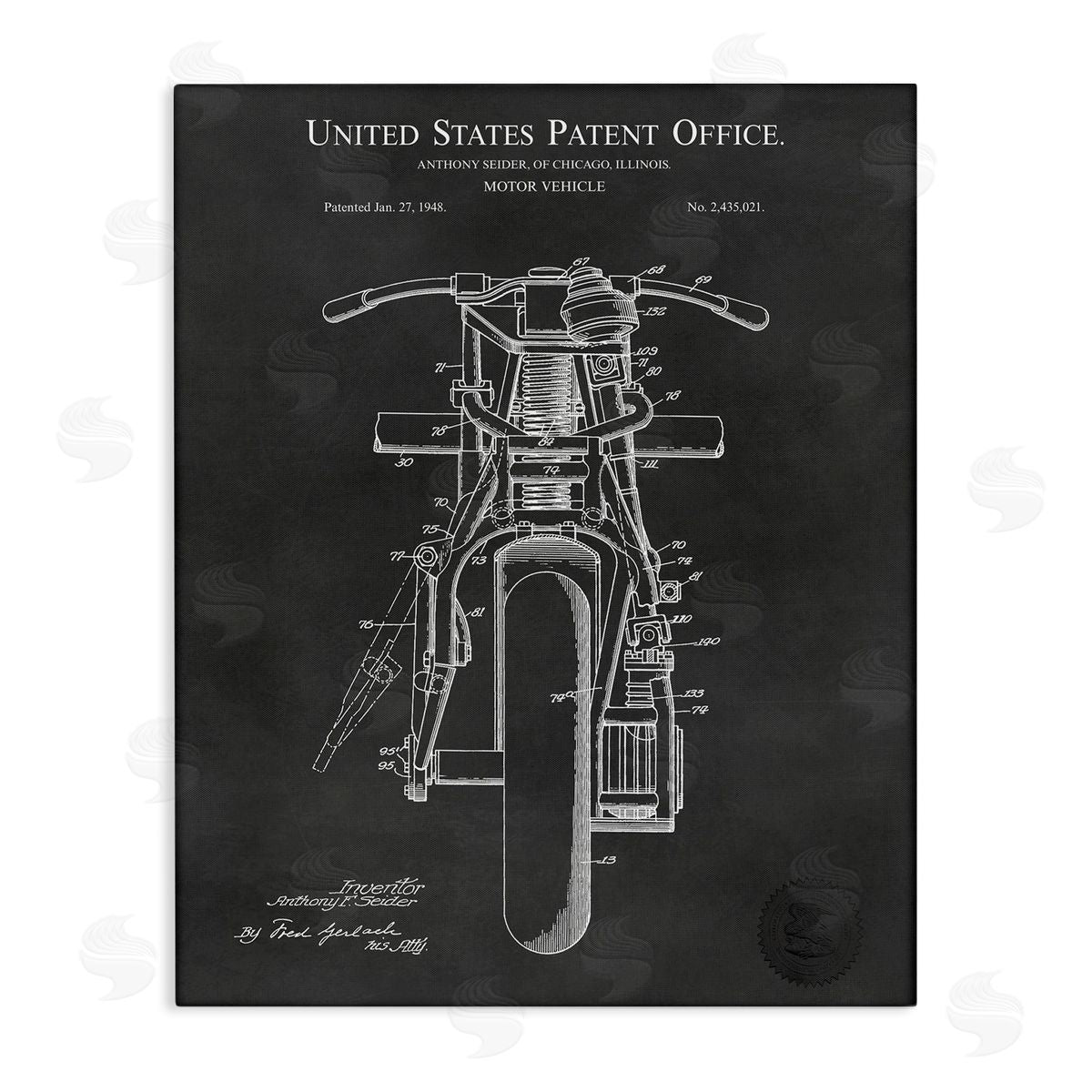 Karl Hronek Motor Vehicle Motorcycle Patent Text Blueprint Diagram  Stretched Canvas Wall Art Print