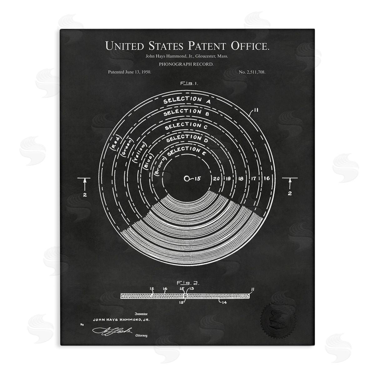 Karl Hronek Vintage Photograph Record Patent Blueprint Diagram  Stretched Canvas Wall Art Print
