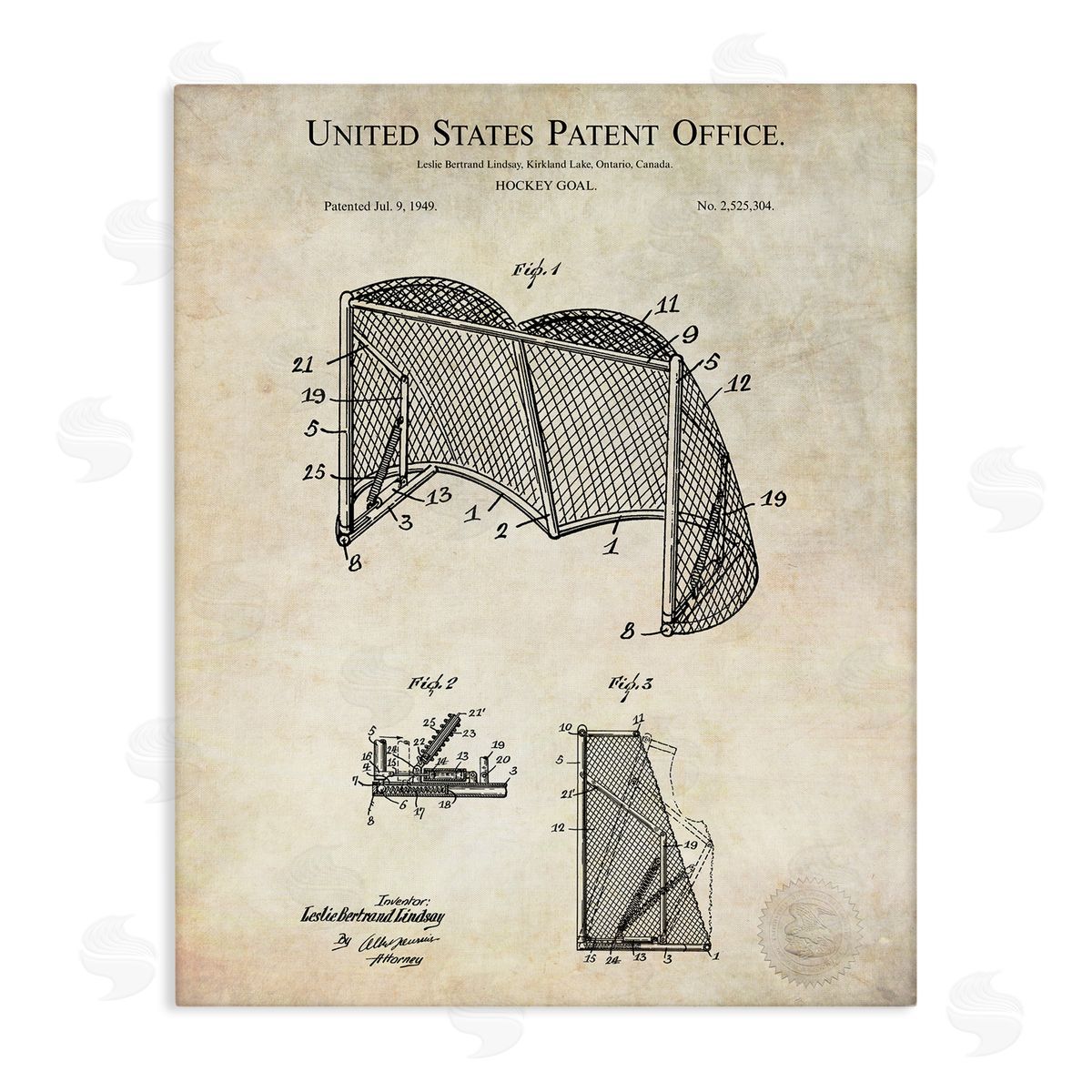 Karl Hronek Sports Hockey Goal Diagram Blueprint Patent Text  Stretched Canvas Wall Art Print
