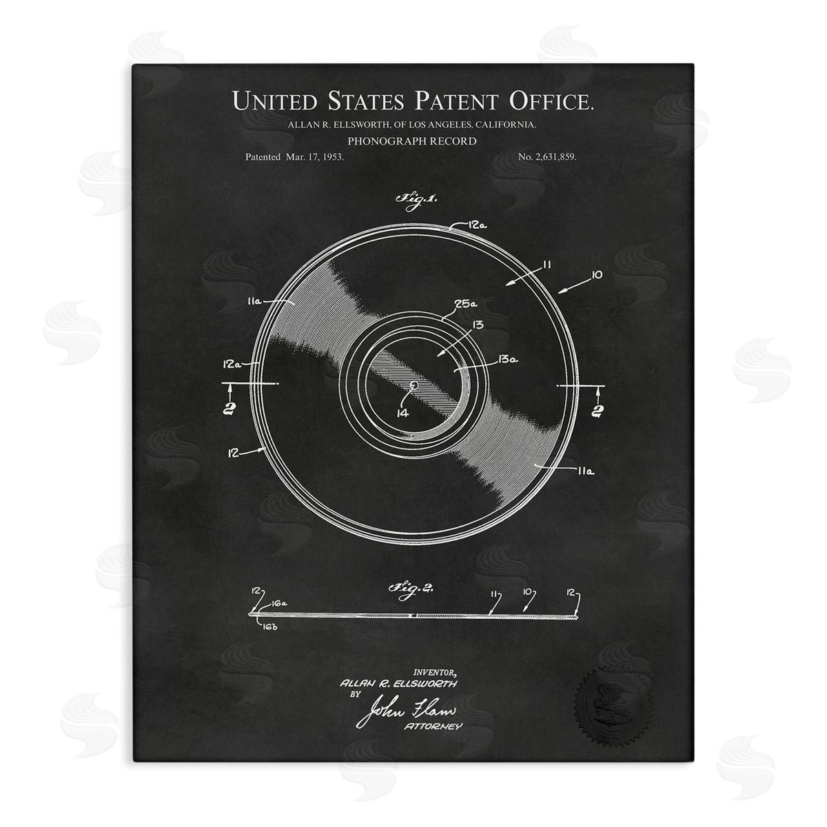 Karl Hronek Phonograph Record Player Detailed Music Diagram Blueprint Stretched Canvas Wall Art Print