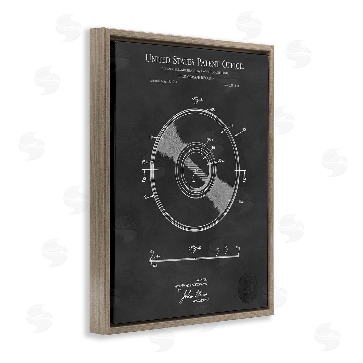 Karl Hronek Phonograph Record Player Detailed Music Diagram Blueprint Brown Floating Frame Canvas Wall Art Print