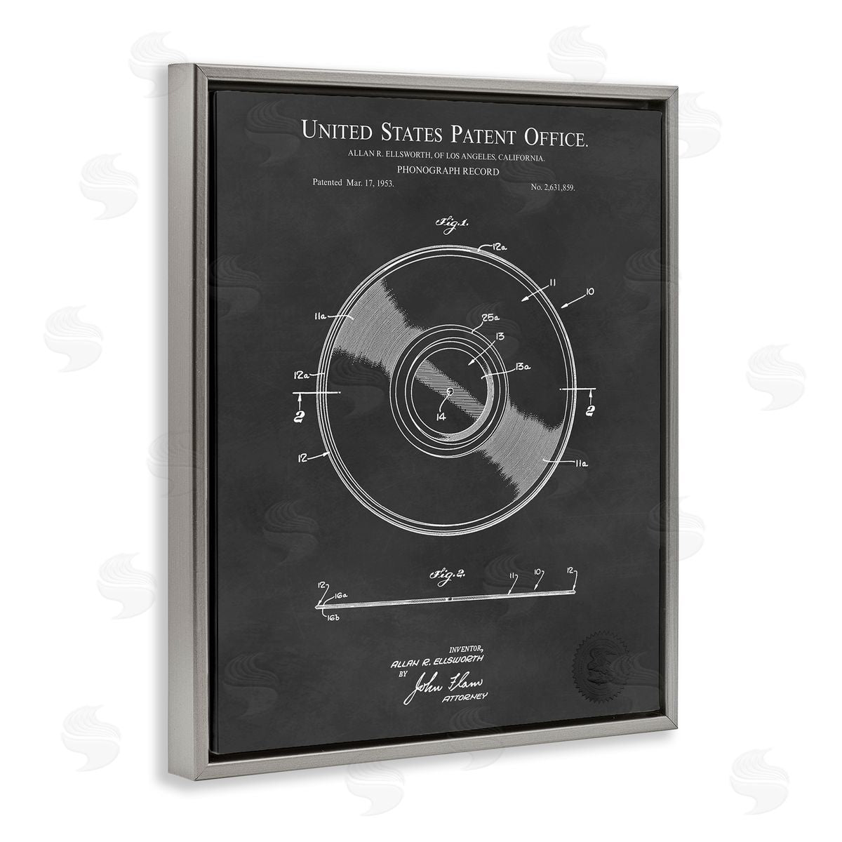 Karl Hronek Phonograph Record Player Detailed Music Diagram Blueprint Gray Floating Frame Canvas Wall Art Print