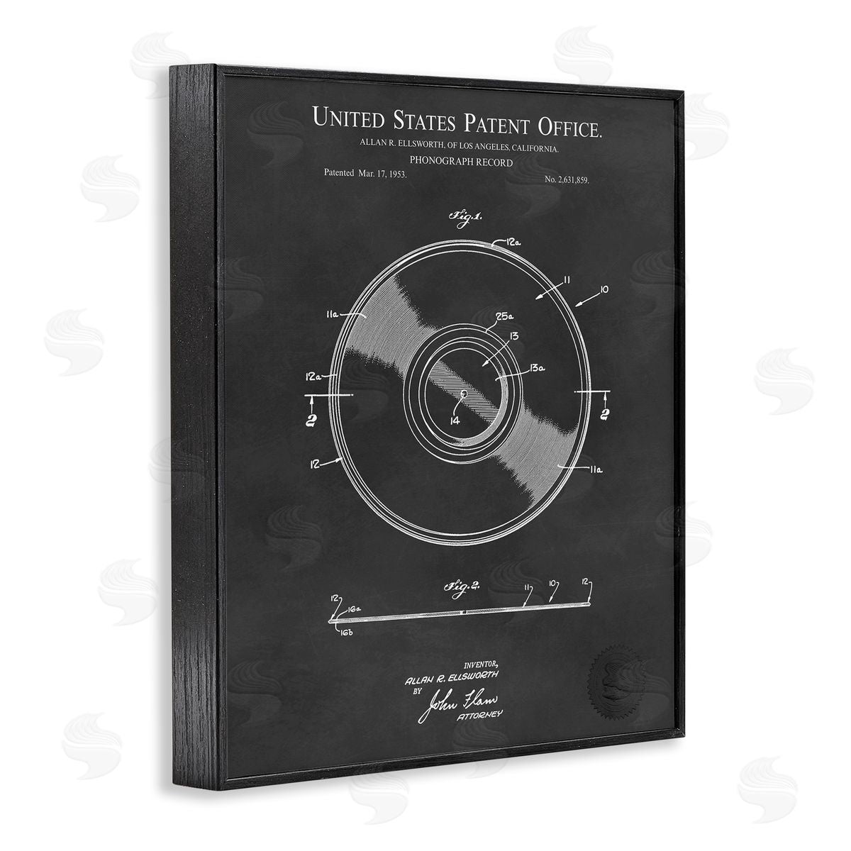 Karl Hronek Phonograph Record Player Detailed Music Diagram Blueprint Black Framed Giclee Wall Art Print