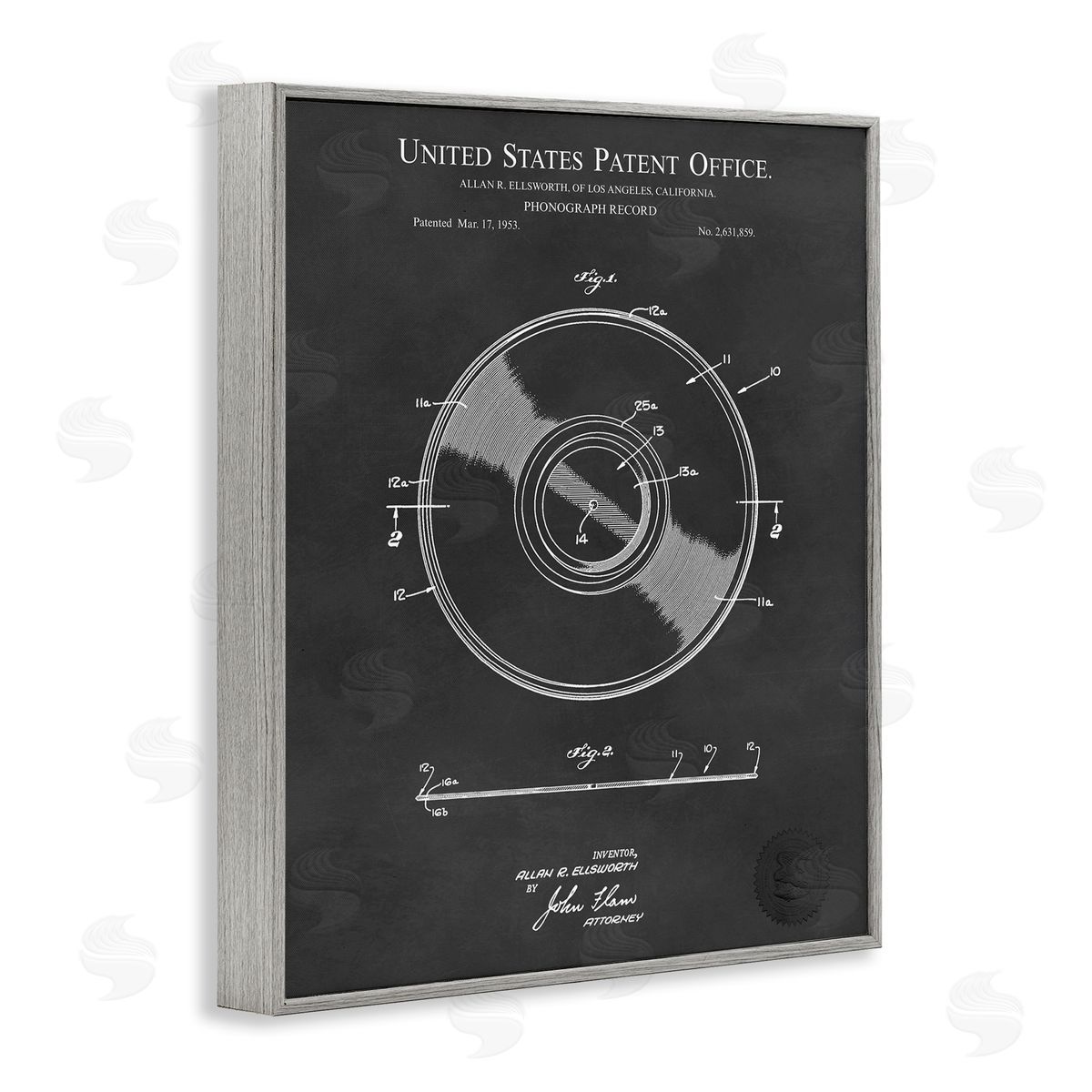 Karl Hronek Phonograph Record Player Detailed Music Diagram Blueprint Gray Framed Giclee Wall Art Print