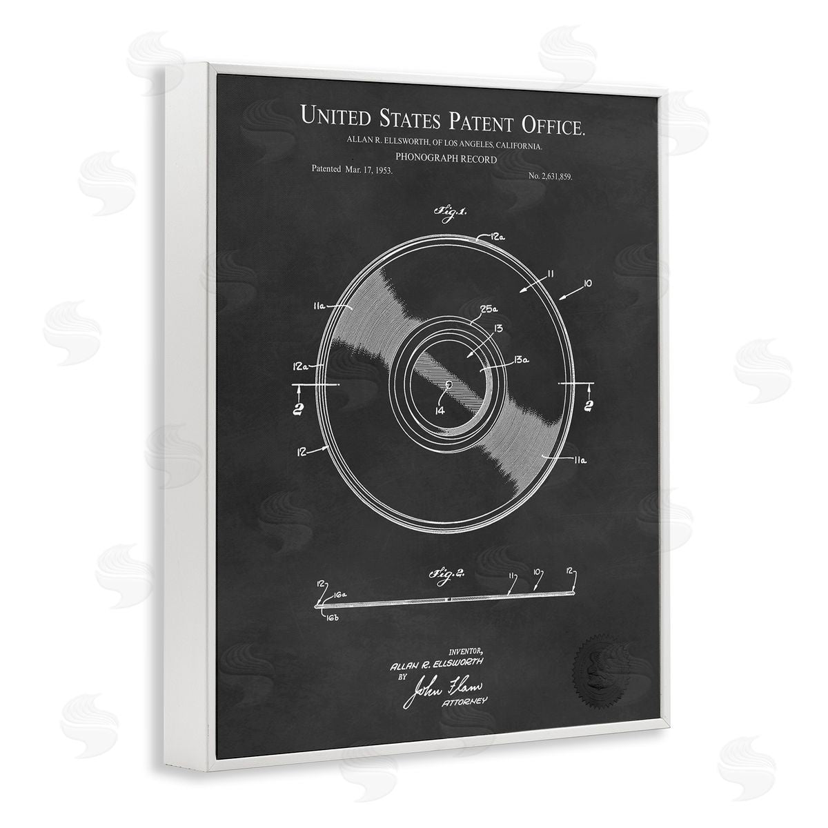 Karl Hronek Phonograph Record Player Detailed Music Diagram Blueprint White Framed Giclee Wall Art Print