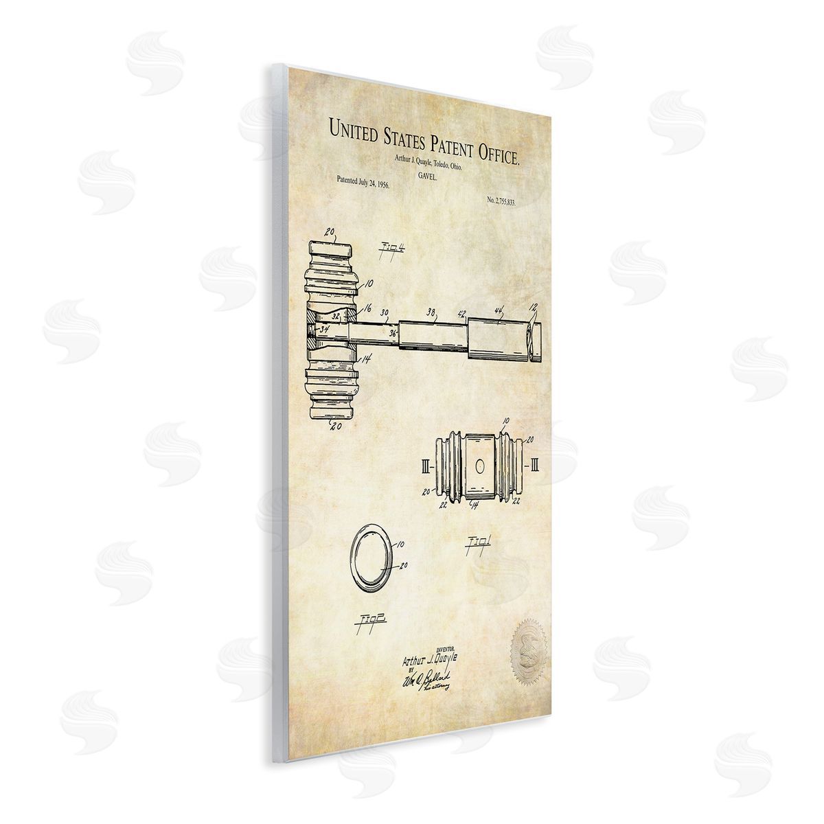 Karl Hronek Vintage Gavel Invention Diagram Patent Text Blueprint  Wall Plaque Art Print