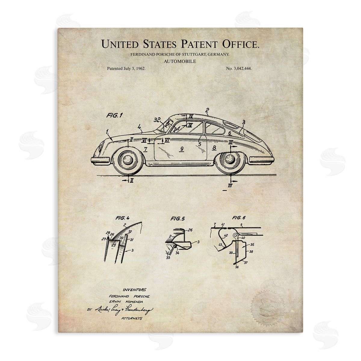 Karl Hronek Vintage Car Automobile Diagram Blueprint Patent Text Stretched Canvas Wall Art Print