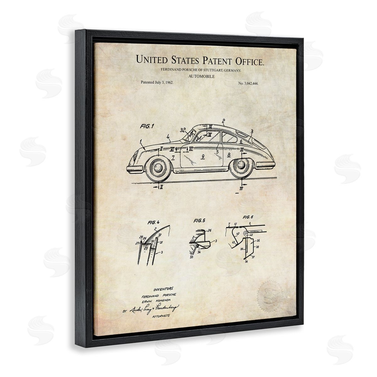 Karl Hronek Vintage Car Automobile Diagram Blueprint Patent Text Black Floating Frame Canvas Wall Art Print