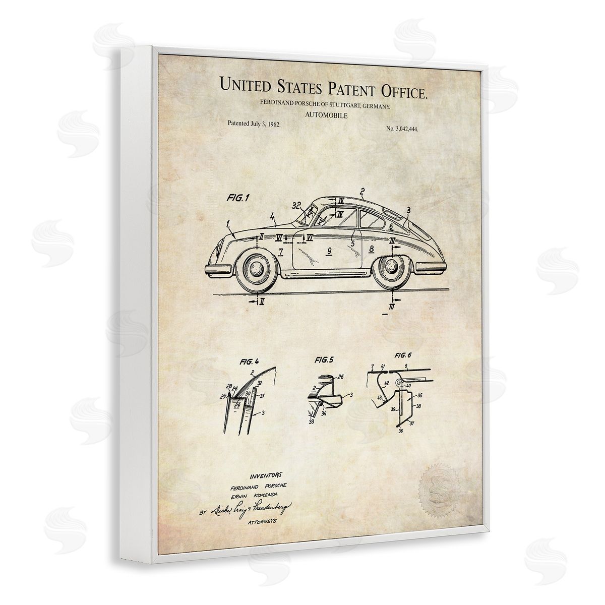 Karl Hronek Vintage Car Automobile Diagram Blueprint Patent Text White Framed Giclee Wall Art Print
