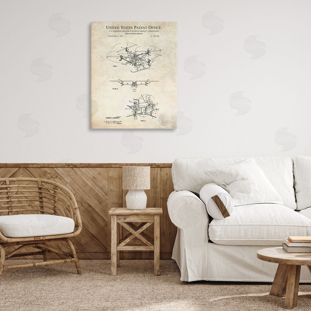 Karl Hronek Helicopter Aircraft Engine Blueprint Diagram Patent Text  Canvas Wall Art Print in Room