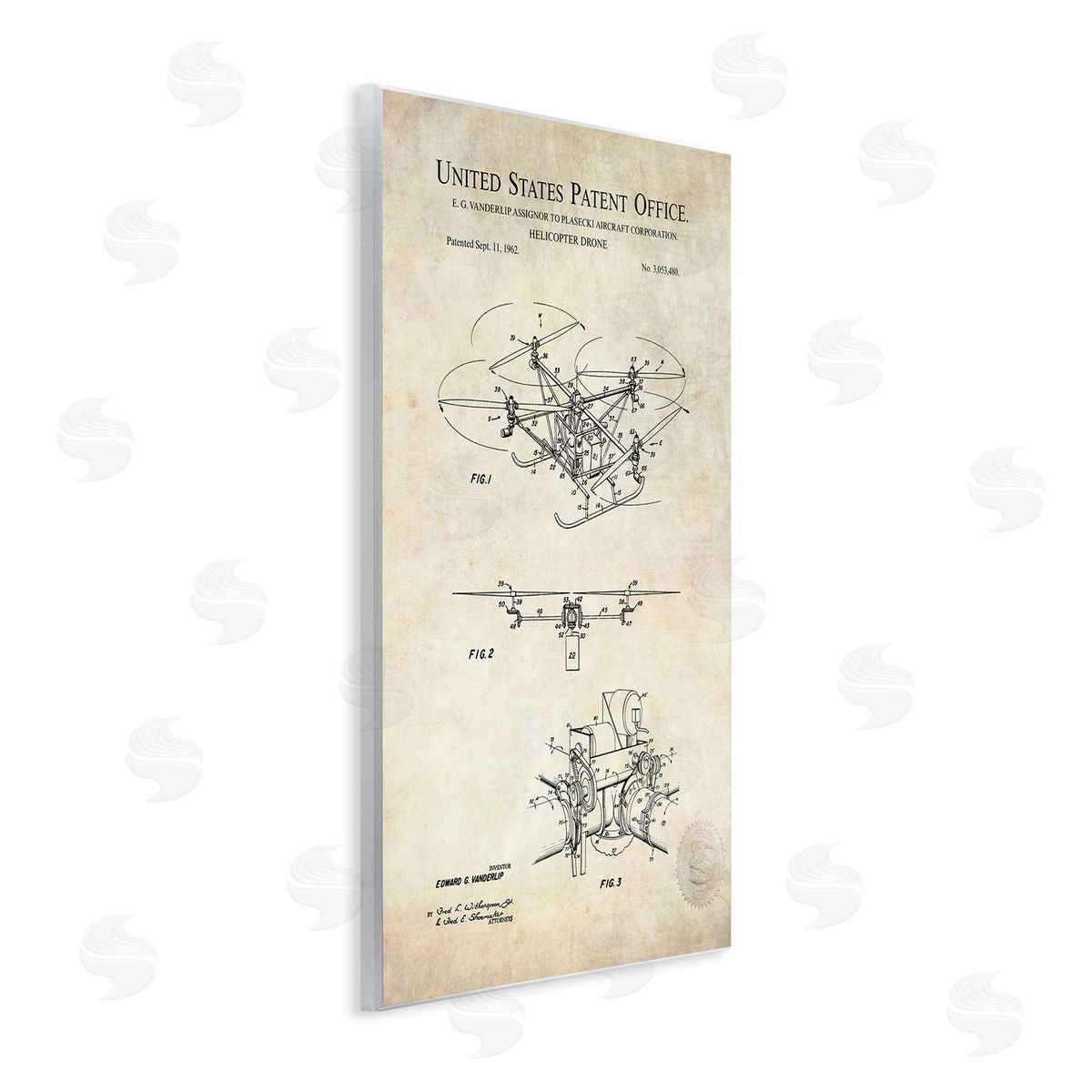 Karl Hronek Helicopter Aircraft Engine Blueprint Diagram Patent Text  Wall Plaque Art Print