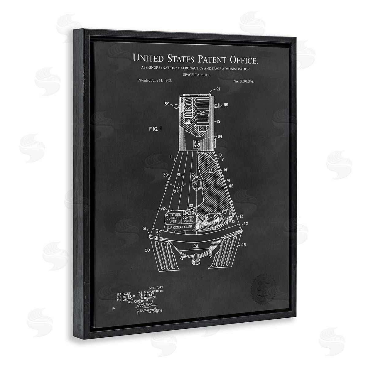 Karl Hronek Space Capsule Aircraft Detailed Blueprint Diagram Black Floating Frame Canvas Wall Art Print