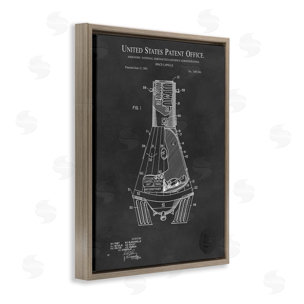 Karl Hronek Space Capsule Aircraft Detailed Blueprint Diagram Brown Floating Frame Canvas Wall Art Print