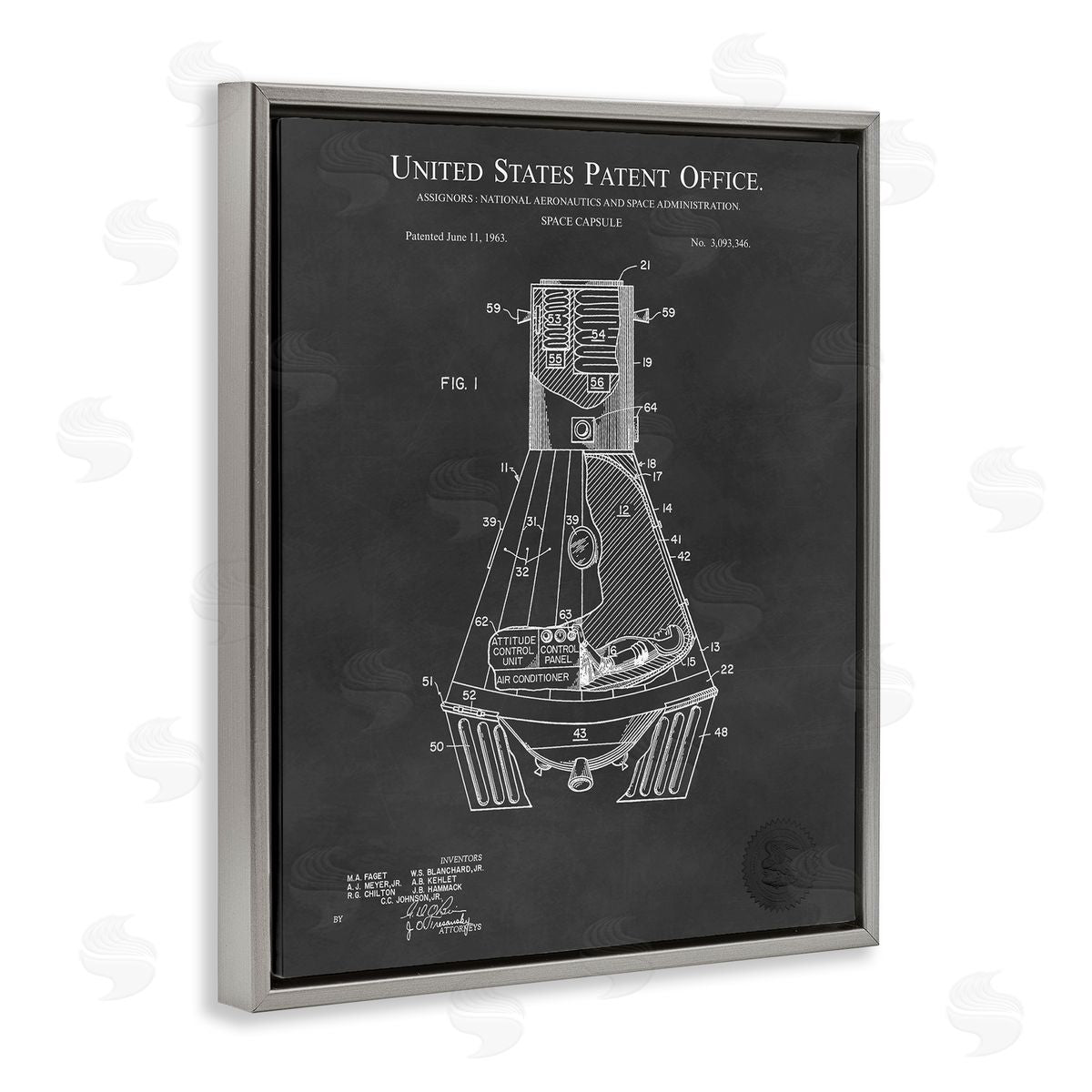 Karl Hronek Space Capsule Aircraft Detailed Blueprint Diagram Gray Floating Frame Canvas Wall Art Print