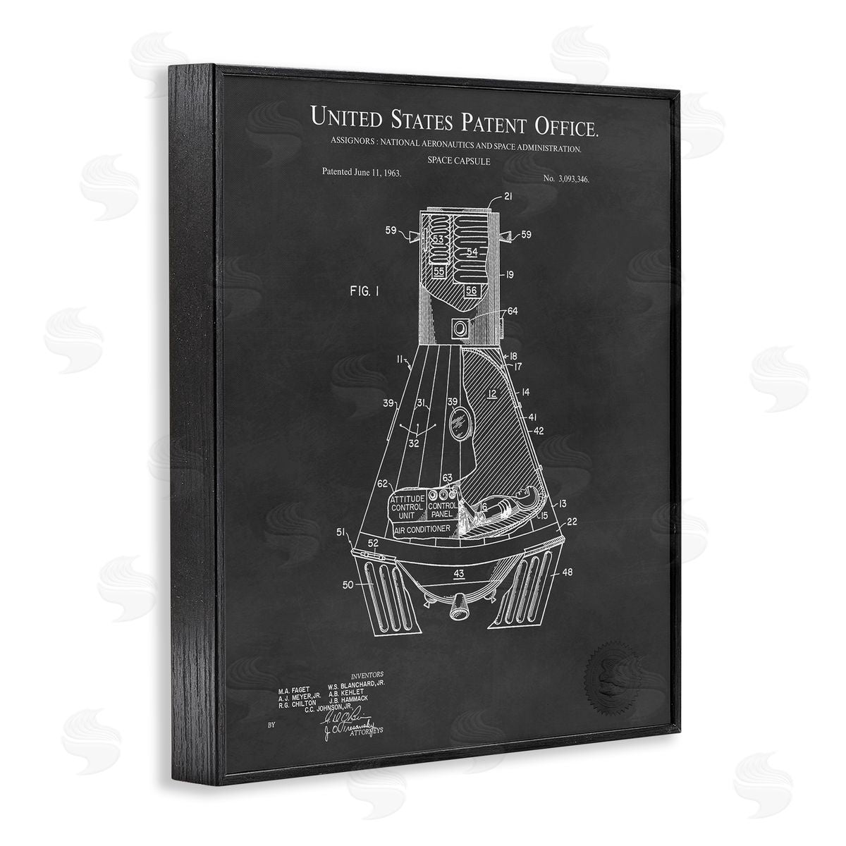 Karl Hronek Space Capsule Aircraft Detailed Blueprint Diagram Black Framed Giclee Wall Art Print