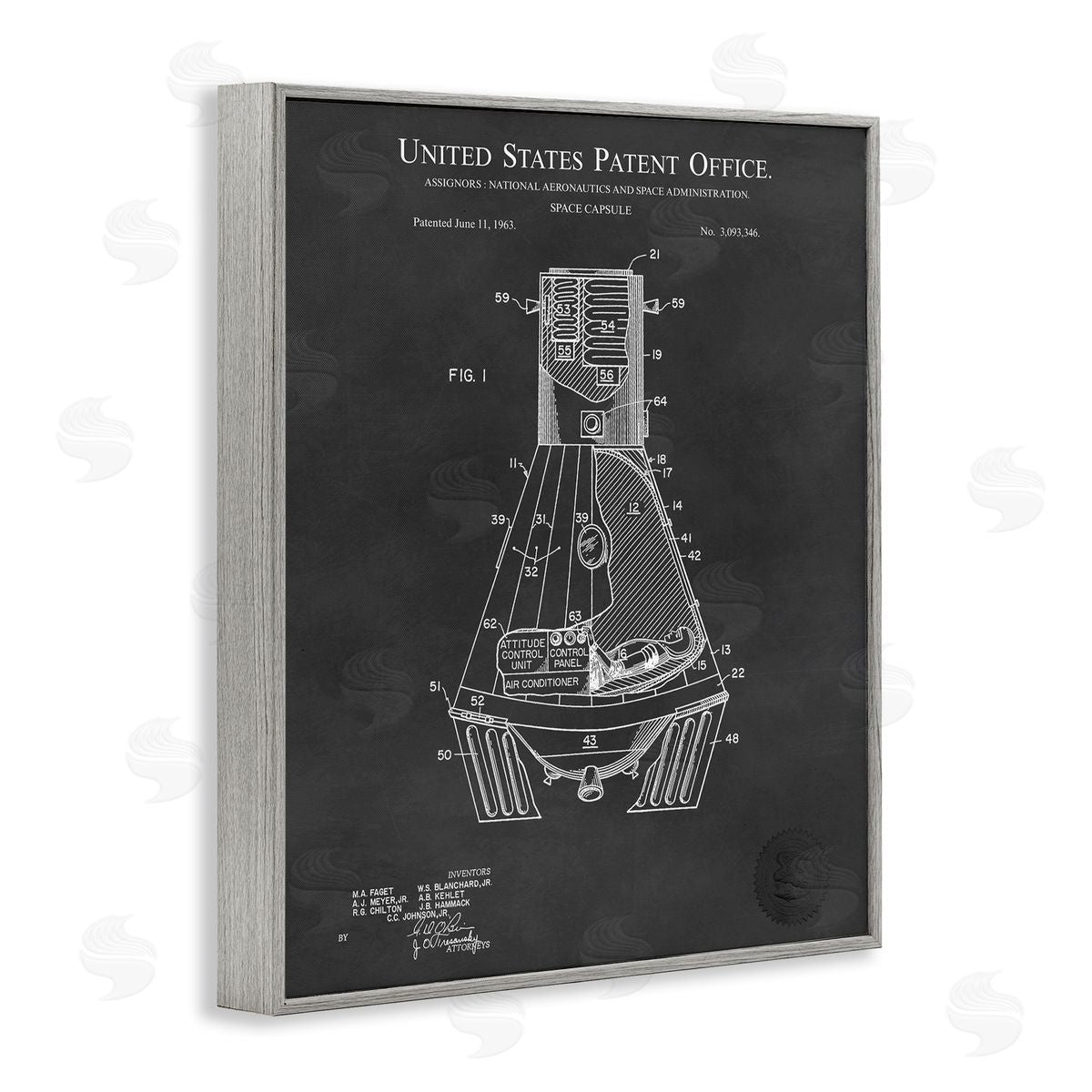 Karl Hronek Space Capsule Aircraft Detailed Blueprint Diagram Gray Framed Giclee Wall Art Print