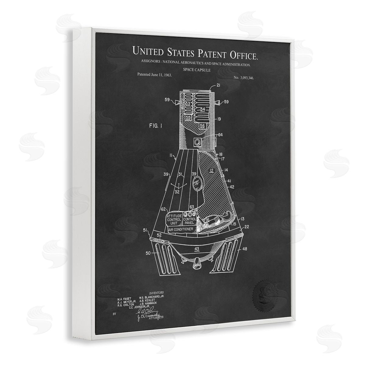 Karl Hronek Space Capsule Aircraft Detailed Blueprint Diagram White Framed Giclee Wall Art Print