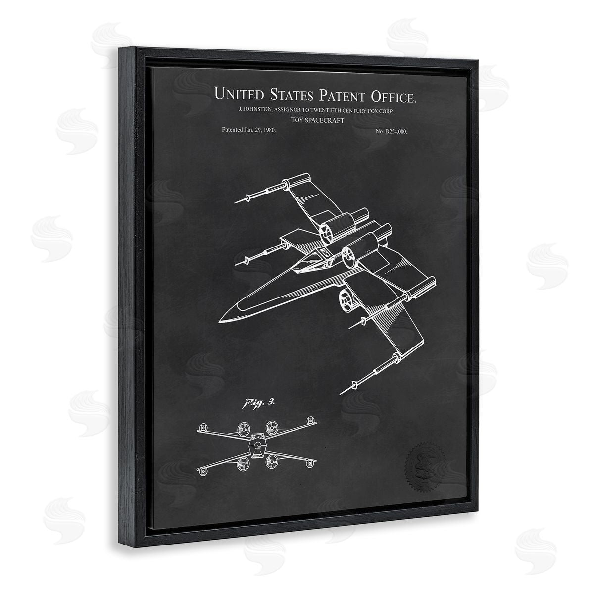 Karl Hronek Vintage Spacecraft Aircraft Patent Office Diagram Blueprint  Black Floating Frame Canvas Wall Art Print