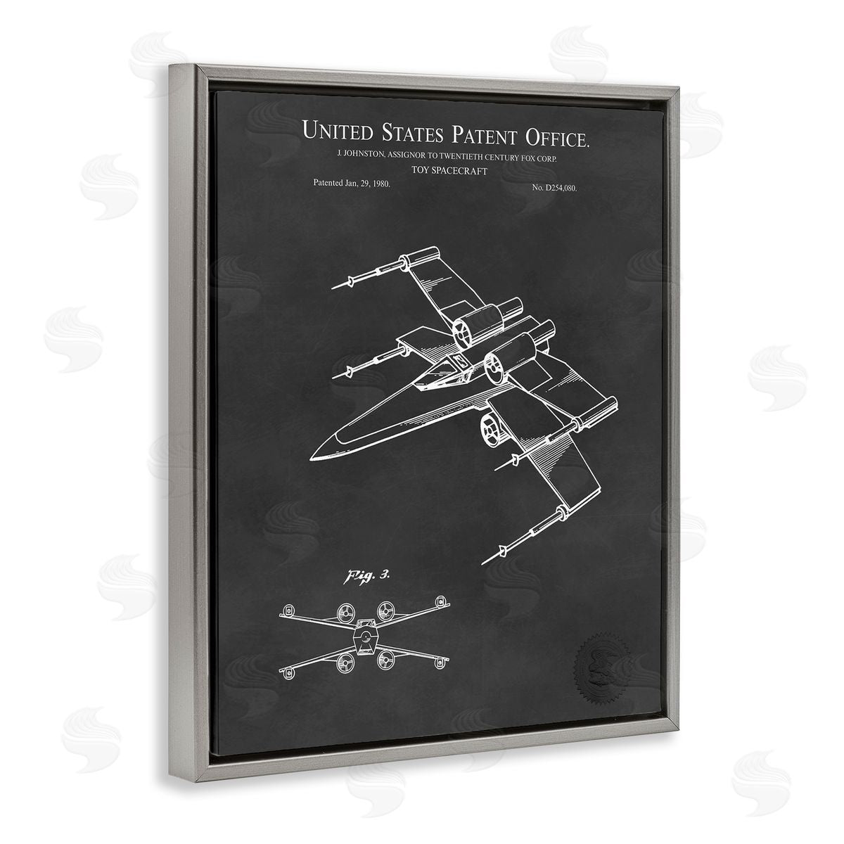 Karl Hronek Vintage Spacecraft Aircraft Patent Office Diagram Blueprint  Gray Floating Frame Canvas Wall Art Print