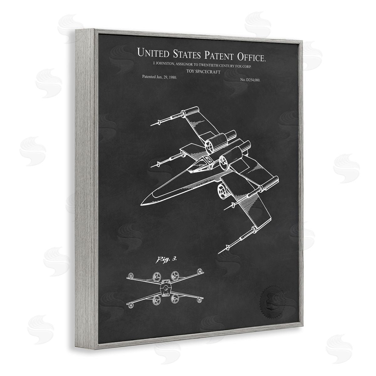Karl Hronek Vintage Spacecraft Aircraft Patent Office Diagram Blueprint  Gray Framed Giclee Wall Art Print