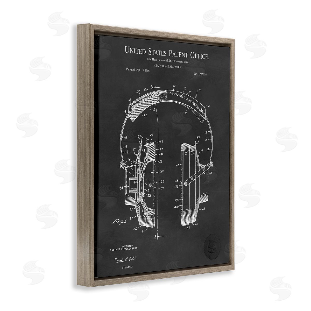 Karl Hronek Detailed Music Headphones Diagram Blueprint Patent Brown Floating Frame Canvas Wall Art Print