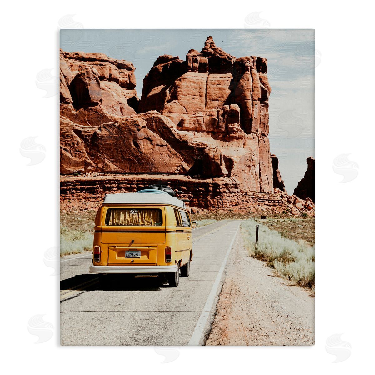 Amy Brinkman Yellow Van Driving Canyon Desert Rural Road Stretched Canvas Wall Art Print